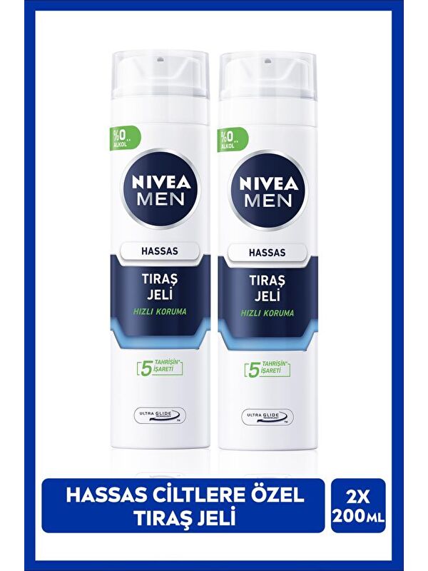 NIVEA MEN Erkek Hassas Ciltlere Özel Tıraş Jeli 200ml, Yanma Kızarma Kuruma Engelleyici, X2 Adet