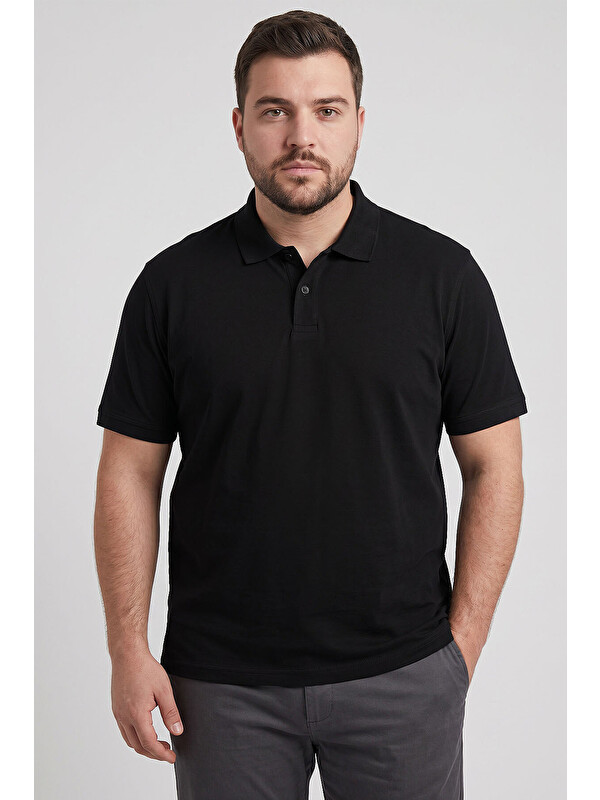 Tommylife Siyah Polo Yaka Büyük Beden Battal Erkek T-Shirt - 88511