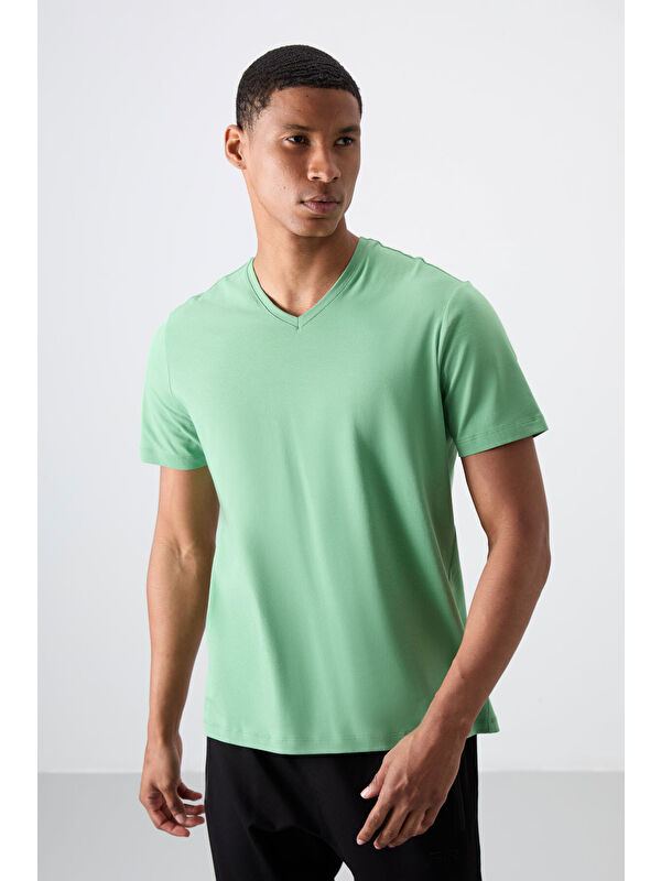 Tommylife Pastel Yeşil Basic Kısa Kol Standart Kalıp V Yaka Erkek Tişört - 87912