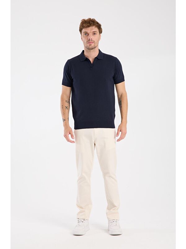 ABBATE Aclub Alfa Örme Kumaş Viskon Karışımlı Slim Fit Lacivert Polo Yaka Erkek Düz Polo Shirt
