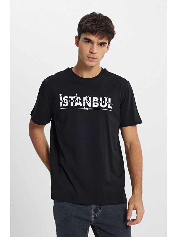 Lee Regular Fit Normal Kesim Bisiklet Yaka %100 Pamuk Siyah Tişört