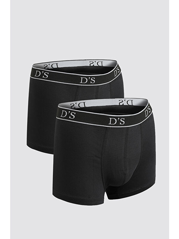 D'S damat Siyah Beli Lastikli Marka Logolu Elastanlı Esneyebilen 2 Li Boxer Set