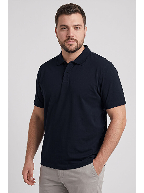 Tommylife Lacivert Polo Yaka Büyük Beden Battal Erkek T-Shirt - 88511