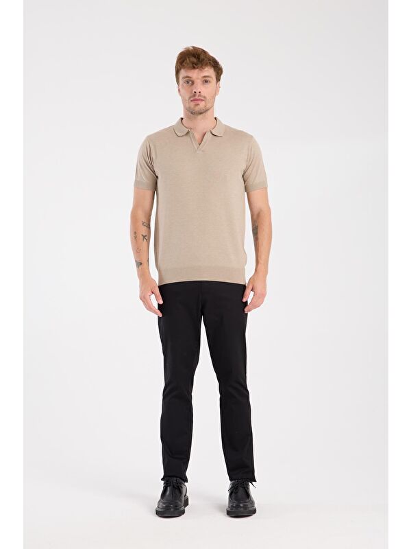 ABBATE Aclub Alfa Örme Kumaş Viskon Karışımlı Slim Fit Vizon Polo Yaka Erkek Düz Polo Shirt