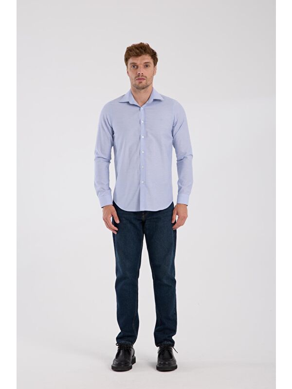 ABBATE Aclub Ac10096 Oxford Pamuklu Slim Fit Mavi Klasik Yaka Erkek Düz Gömlek