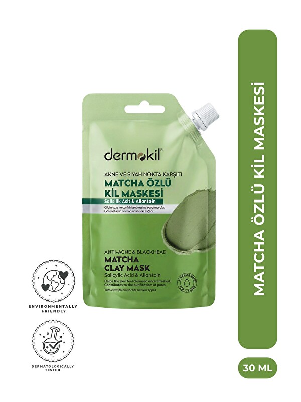 Dermokil Akne ve Siyah Nokta Karşıtı Matcha Özlü Kil Maskesi 30 ml