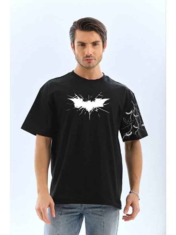 Jane's Unisex Ön Ve Kol Baskılı Oversize T-shirt - Siyah