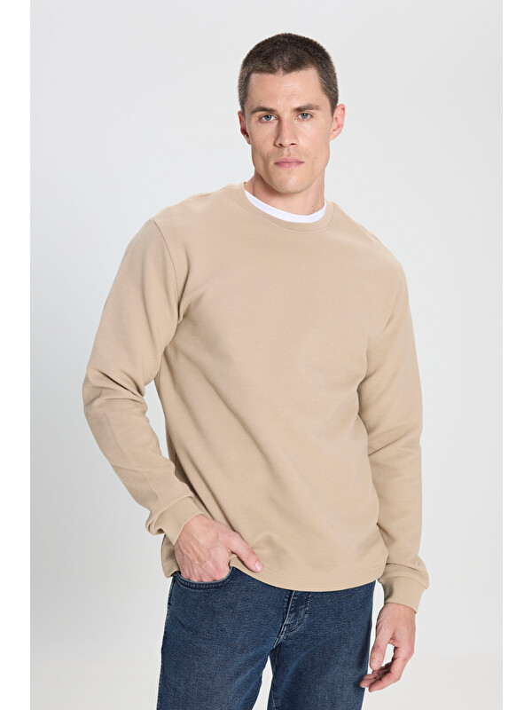 Wrangler Regular Fit Normal Kesim Bisiklet Yaka %100 Pamuk Bej Sweatshirt