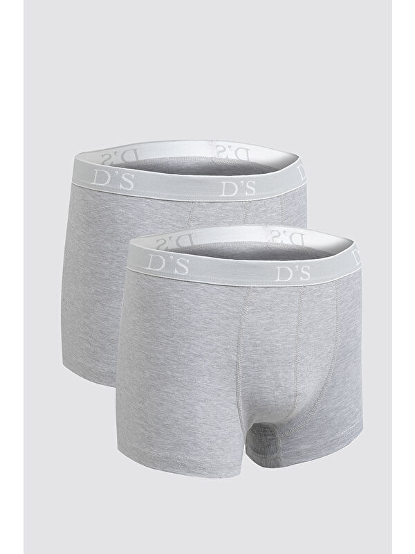 D'S damat Gri Beli Lastikli Marka Logolu Elastanlı Esneyebilen 2 Li Boxer Set