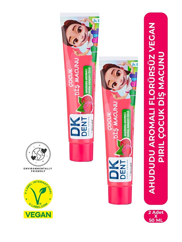 DKDENT Ahududu Aromalı Florürsüz Vegan Çocuk Diş Macunu - PIRIL 50 ml x 2 Adet