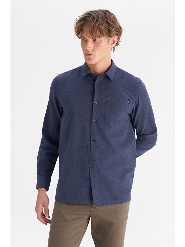 Wrangler %100 Pamuk Regular Fit Lacivert Gömlek