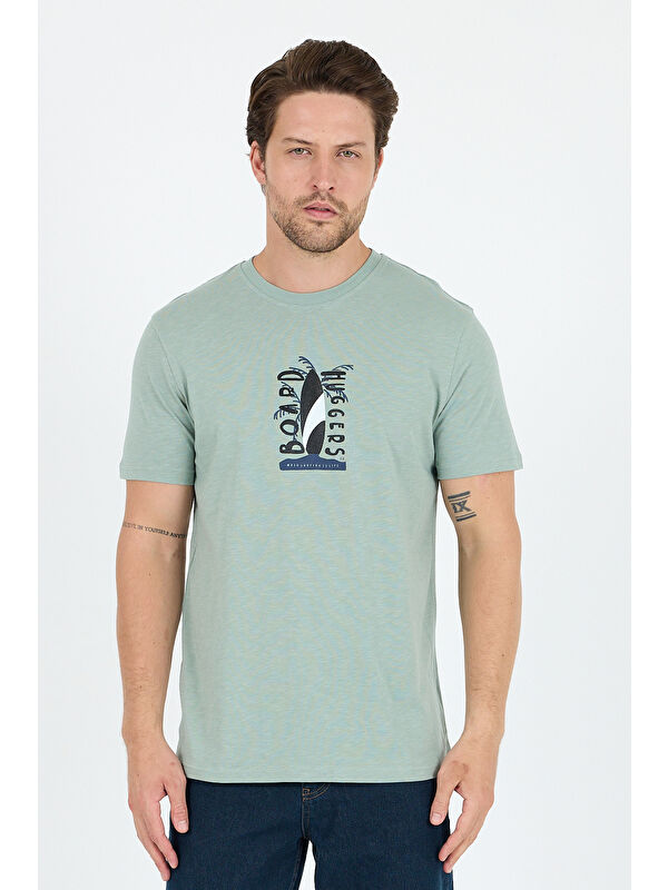 Rodi Erkek %100 Pamuk Bisiklet Yaka Kısa Kollu Baskılı Tişört Rahat ve Günlük Erkek Tişört 0007