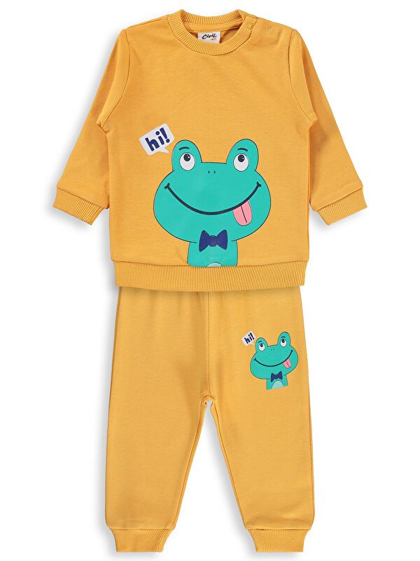 Civil Baby Erkek Bebek Kurbağa Baskılı 6-18 Ay Takım - Hardal