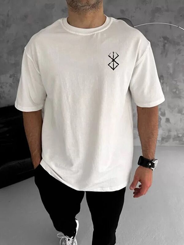 Jane's Unisex Bisiklet Yaka Baskılı Oversize T-Shirt - Beyaz