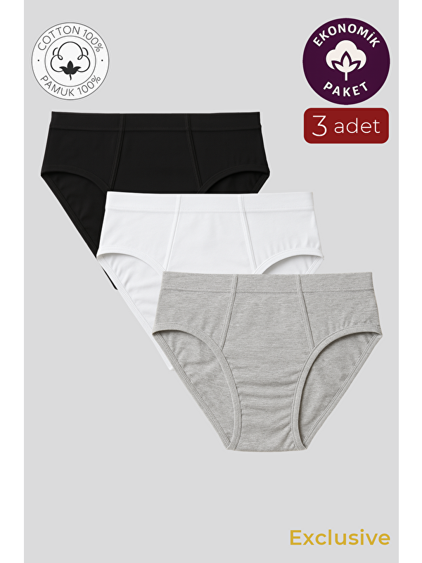Kompedan Erkek Klasik Pamuklu Slip %100 Pamuk Külot 3'Lü Paket – Karışık Renk | Asorti K0037