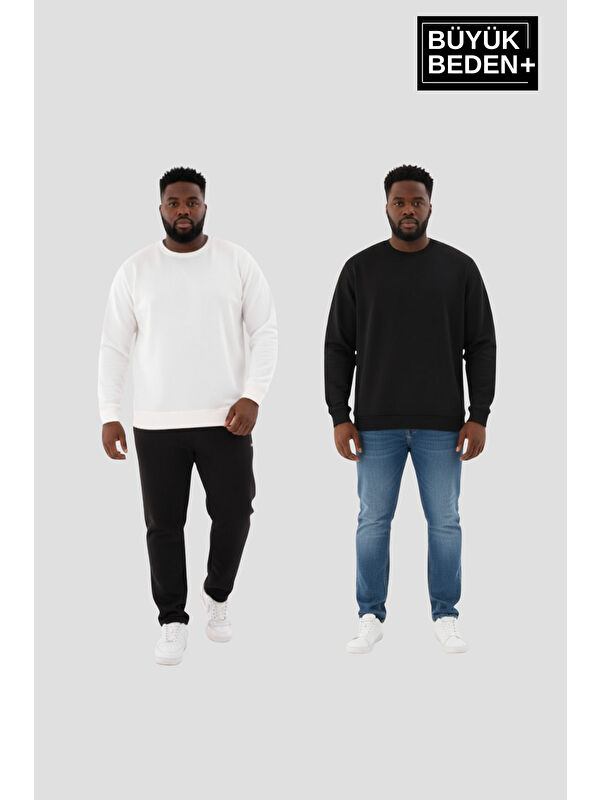 Süperlife Erkek Büyük Beden İkili Bisiklet Yaka 2’li Set -Rahat Kalıp İnce Sweatshirt SPR26BSW956+2