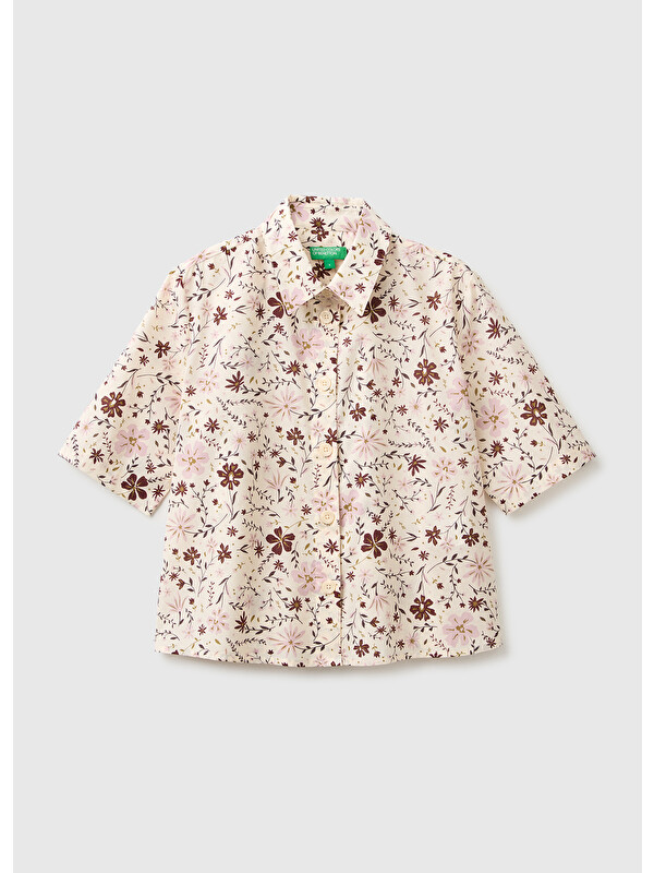 United Colors Of Benetton Kadın Krem %100 Pamuk Regular Fit Gömlek