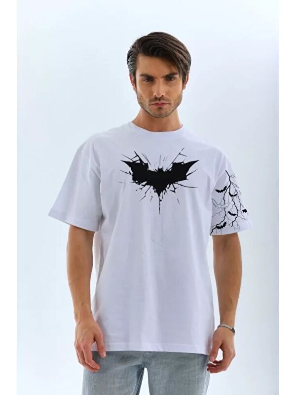 Jane's Unisex Ön Ve Kol Baskılı Oversize T-shirt - Beyaz