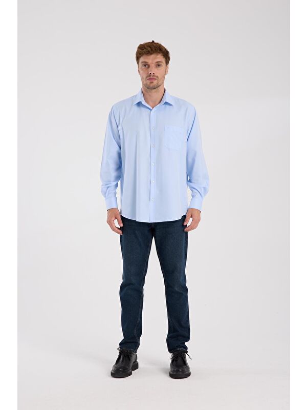 ABBATE Aclub Ac10097 Twill Pamuk Karışımlı Regular Fit Açık Mavi Klasik Yaka Erkek Düz Gömlek