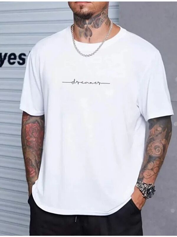 Jane's Unisex Baskılı Oversize T-Shirt - Beyaz