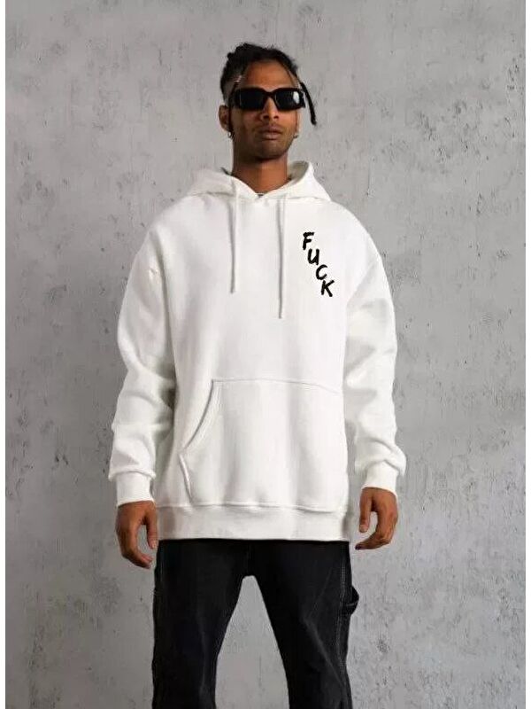 Jane's Unisex Kapüşonlu Uzun Kol Baskılı SweatshirtBeyaz-20063