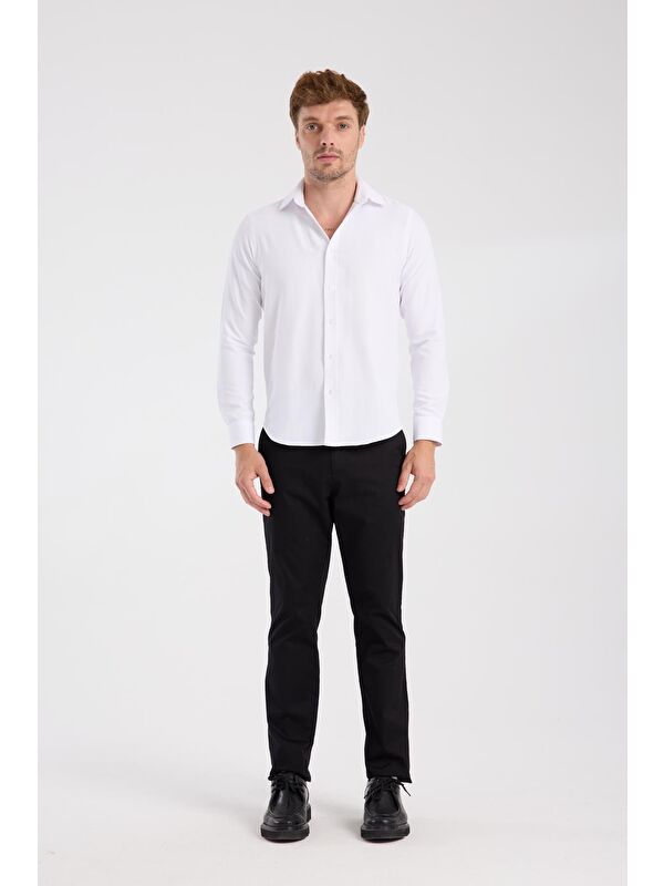 ABBATE Aclub Ac10078 Twill Pamuklu Slim Fit Beyaz Klasik Yaka Erkek Desenli Gömlek