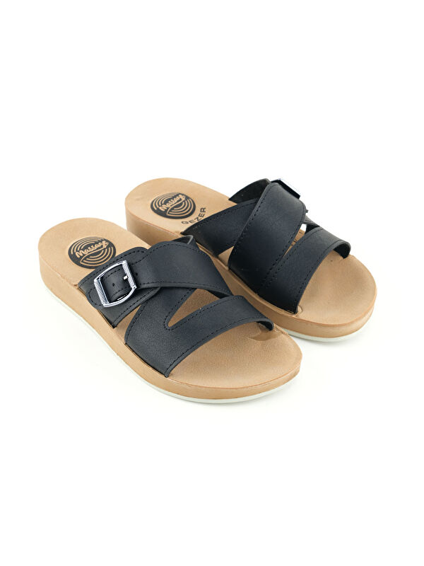 Kadın Yazlık Alt Taban PU Suni Deri Tek Toka Ayarlanabilir Rahat Masaj Taban Günlük Terlik - Görsel 4