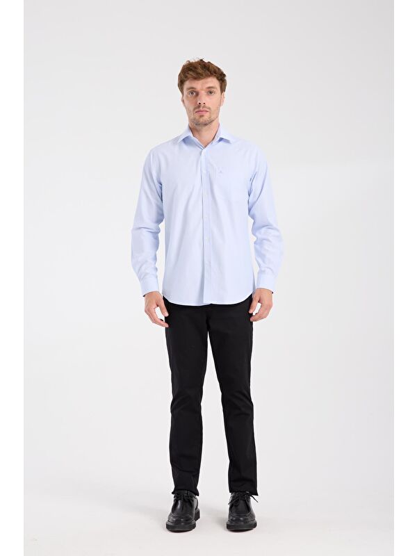 ABBATE Aclub Ac10075 Poplin Pamuk Karışımlı Regular Fit Açık Mavi Klasik Yaka Erkek Çizgili Gömlek