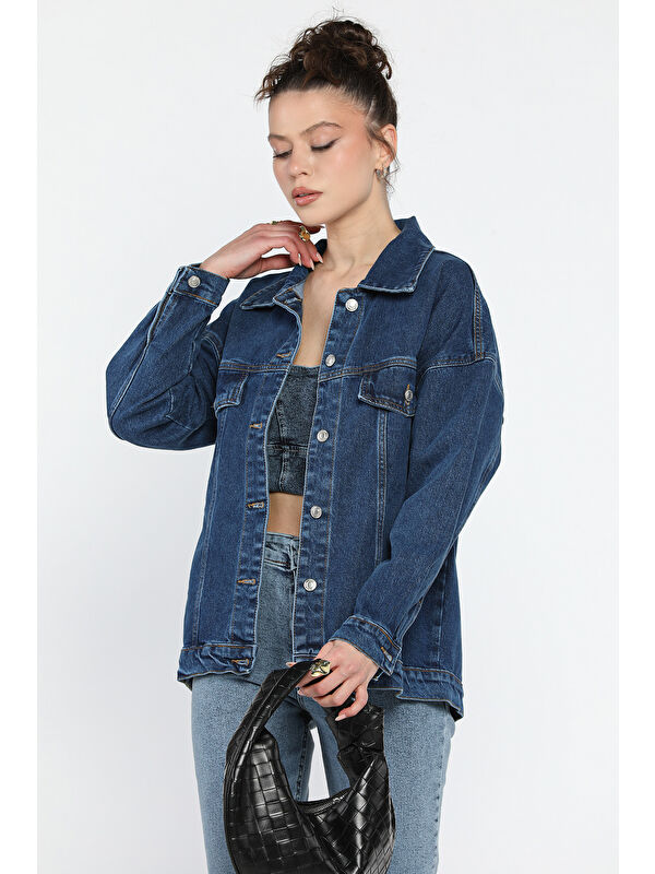 Gülseli Oversize Kadın Jean Ceket