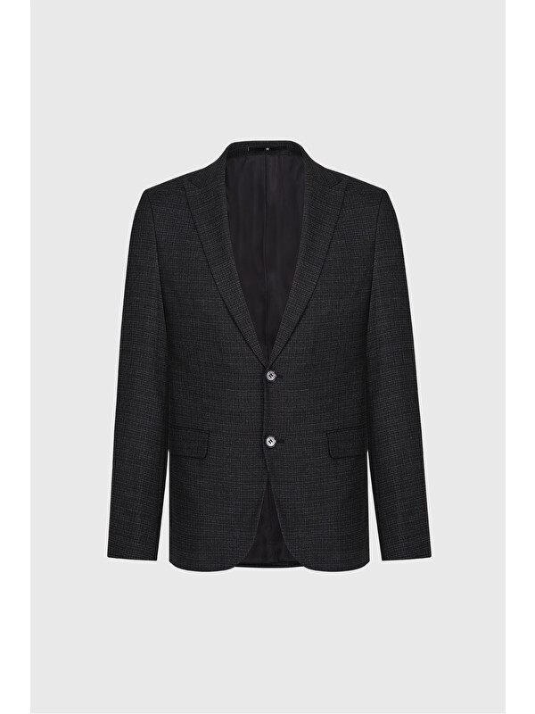Altınyıldız Classics Erkek Siyah-Gri  Dar Kesim Kırlangıç Yaka Desenli Çift Pantolonlu Blazer Ceket