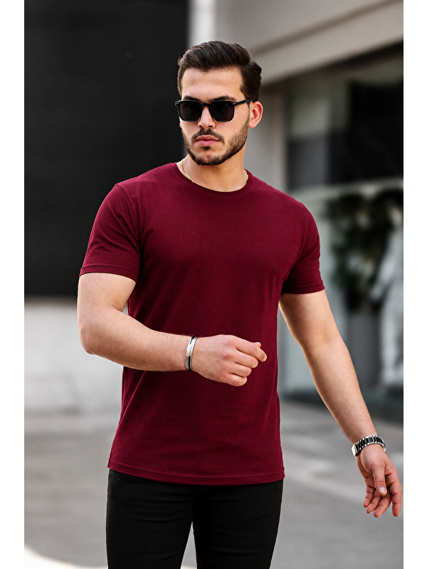 Comstar Erkek Basic Bisiklet Yaka Kısa Kollu Dar Bordo Tişört