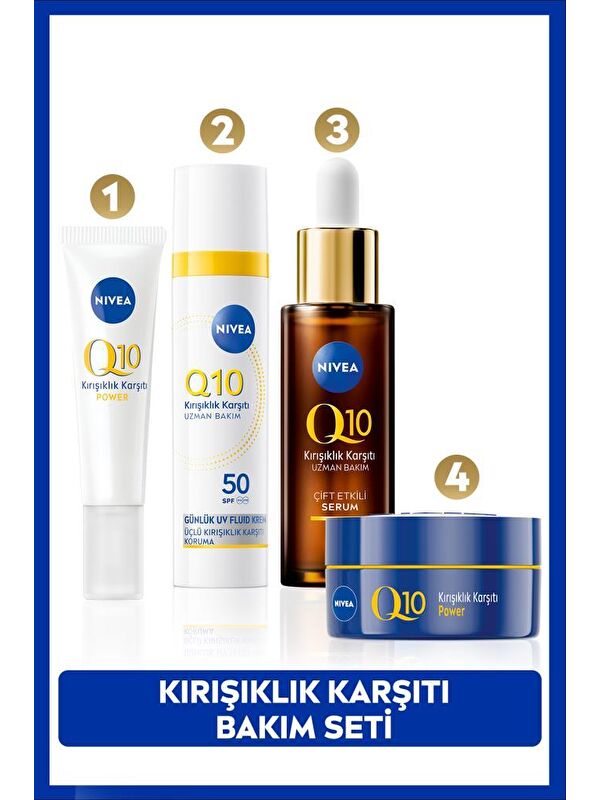 NIVEA Q10 SPF50 Güneş Koruyucu Yüz Bakım Kremi 40ml, Kırışıklık Karşıtı Serum 30ml,Göz Kremi ve Gece Kremi