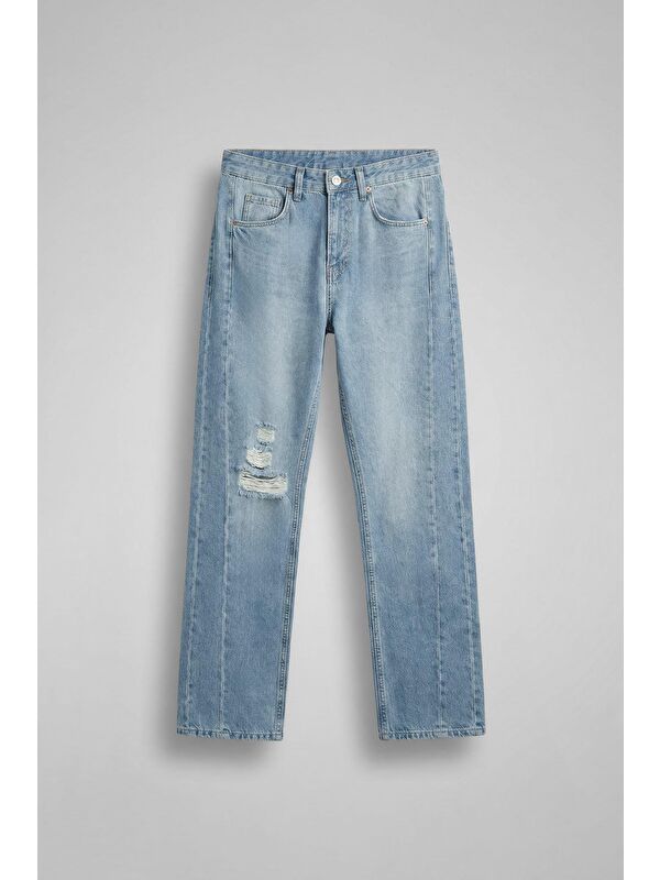 Abluka Online Erkek Baggy Fit Vintage Yıkama Dikiş Detaylı Jean Mavi