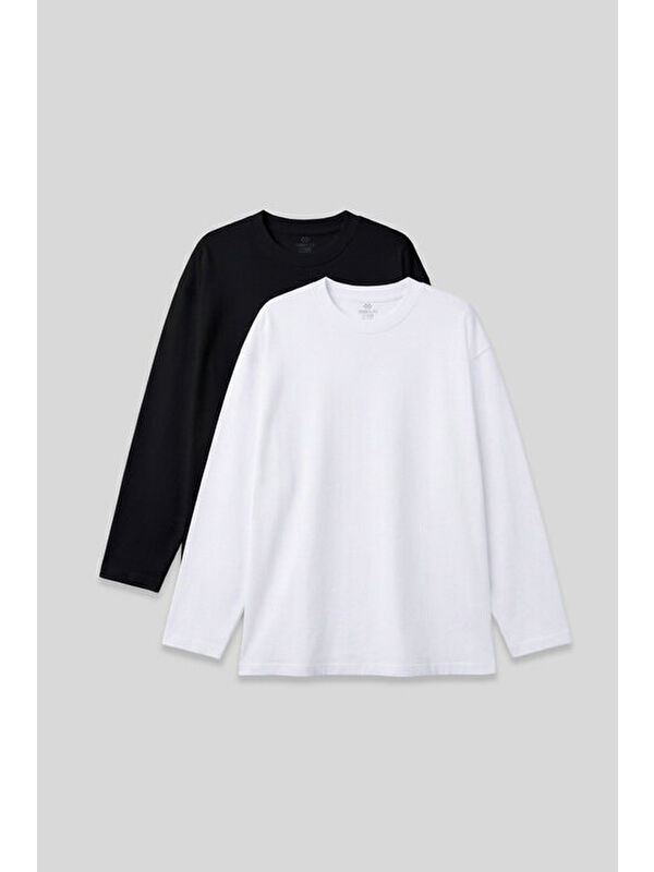 Tommylife Basic O Yaka Büyük Beden 2li Paket Siyah - Beyaz Erkek T-Shirt - 88107