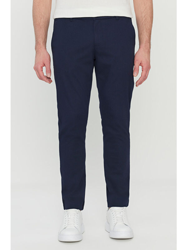 AC&Co / Altınyıldız Classics Erkek Lacivert Pamuklu Slim Fit Dar Kesim Yan Cep Esnek Casual Pantolon