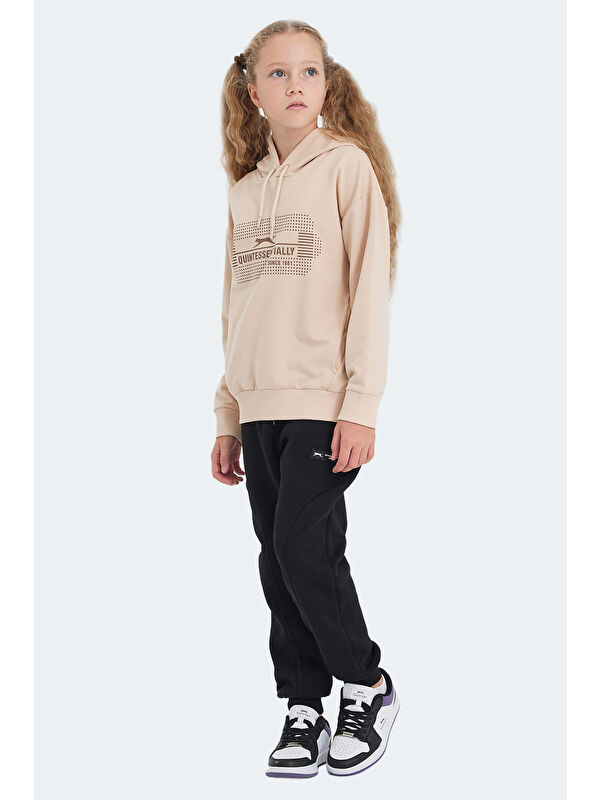 SLAZENGER LAYO Unisex Çocuk Kapüşonlu Camel Sweatshırt