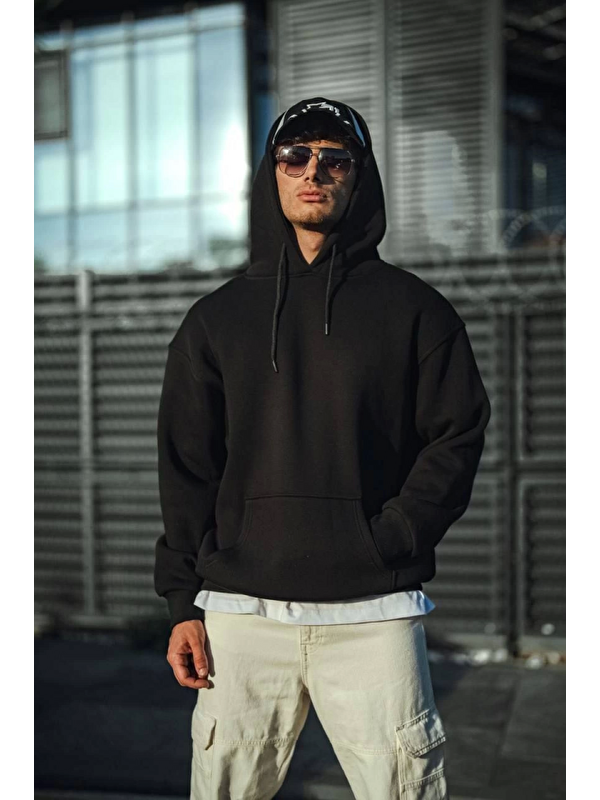 Jane's Üç İplik Penye Kapüşonlu Basic SweatShirt - Siyah