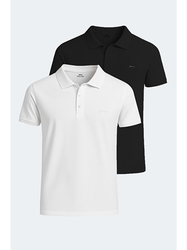 SLAZENGER SOHO 2 li Set Erkek Beyaz - Siyah %100 Pamuk Tişört