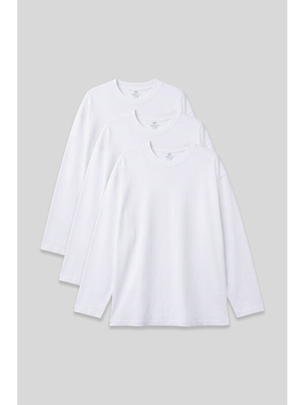 Tommylife Basic O Yaka Büyük Beden 3'lü Paket Beyaz Erkek T-Shirt - 88107
