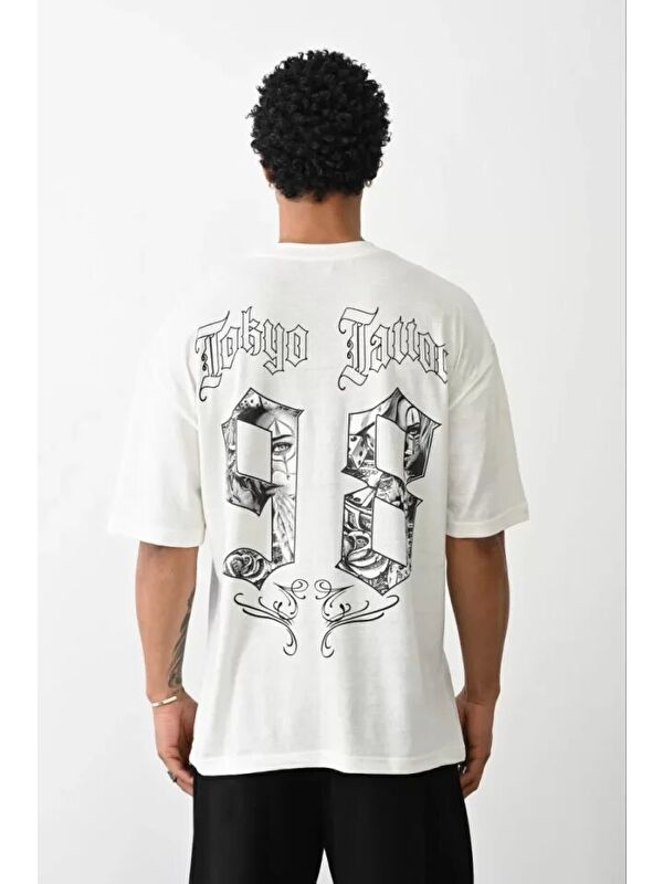 Jane's Unisex Baskılı Oversize T-Shirt - Beyaz