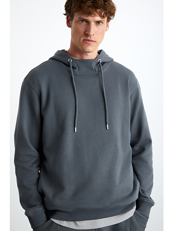 GRIMELANGE ALESSIO Erkek %100 Pamuk Kapüşonlu Kordon Detaylı Oversize Fit GRİ Sweatshirt