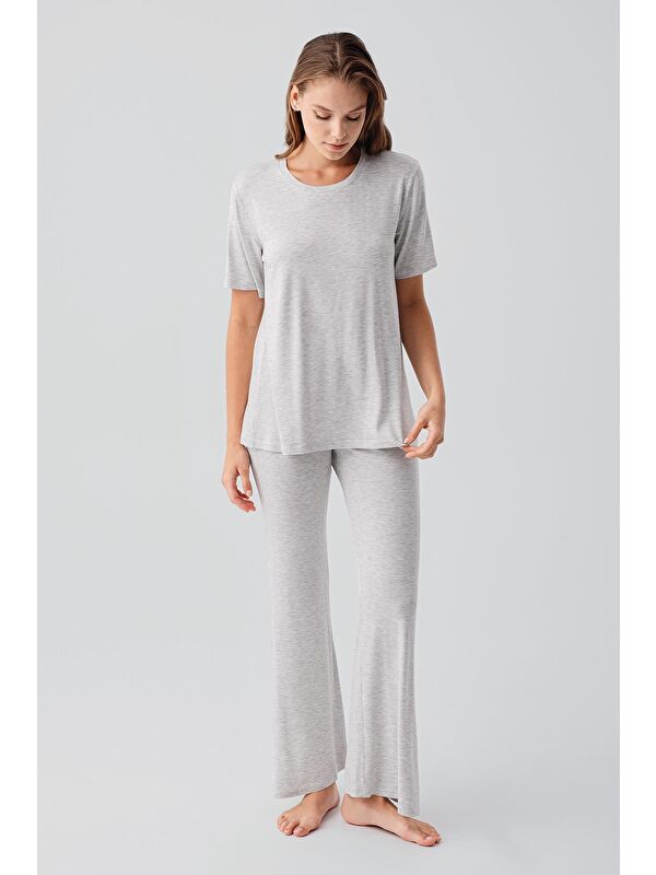 Artış Kısa Kollu Basic İspanyol Paça Esnek Elastanlı Viskoz Soft Pijama Takım 19213