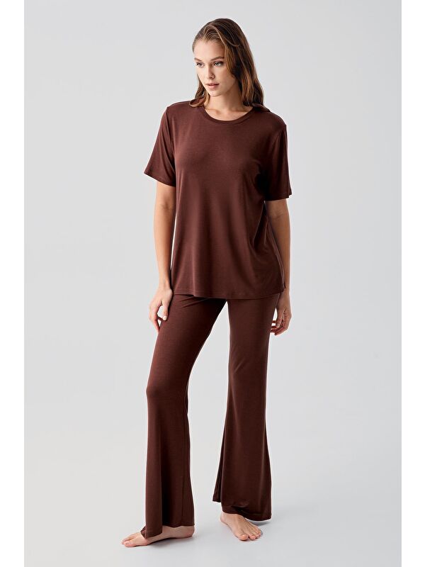 Artış Kısa Kollu Basic İspanyol Paça Esnek Elastanlı Viskoz Soft Pijama Takım 19213