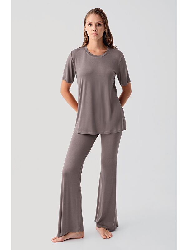 Artış Kısa Kollu Basic İspanyol Paça Esnek Elastanlı Viskoz Soft Pijama Takım 19213