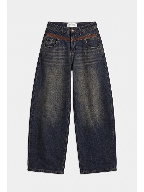 It's Basic Kadın Koyu Jean 2w6-8 Barrel Fit Bol Kesim Özel Tasarım Denim Jean