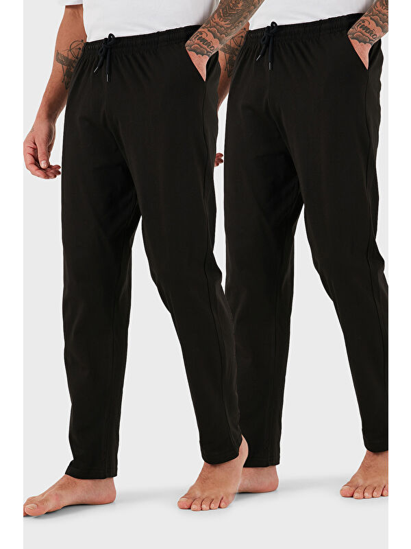 Buratti Pamuklu Regular Fit Normal Bel Düz Paça Cepli 2'li Paket %100 Pamuk Pijama Altı 6574003S2