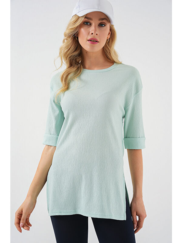 Bigdart 4332 Yanı Yırtmaçlı Örme Tişört - Mint