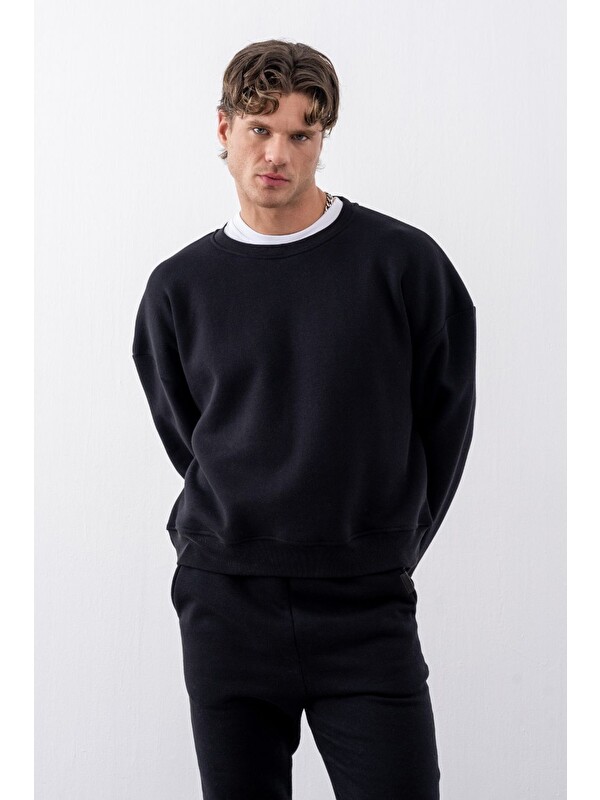 gothamVibes Erkek Boxy Oversize Siyah Sweatshirt
