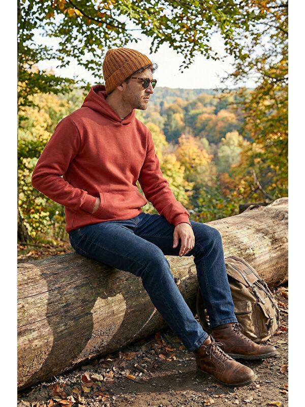 Buratti Slim Fit Kapüşonlu Kanguru Cepli İçi Tüylü Yumuşak Şardonlu Erkek Sweat 5905281