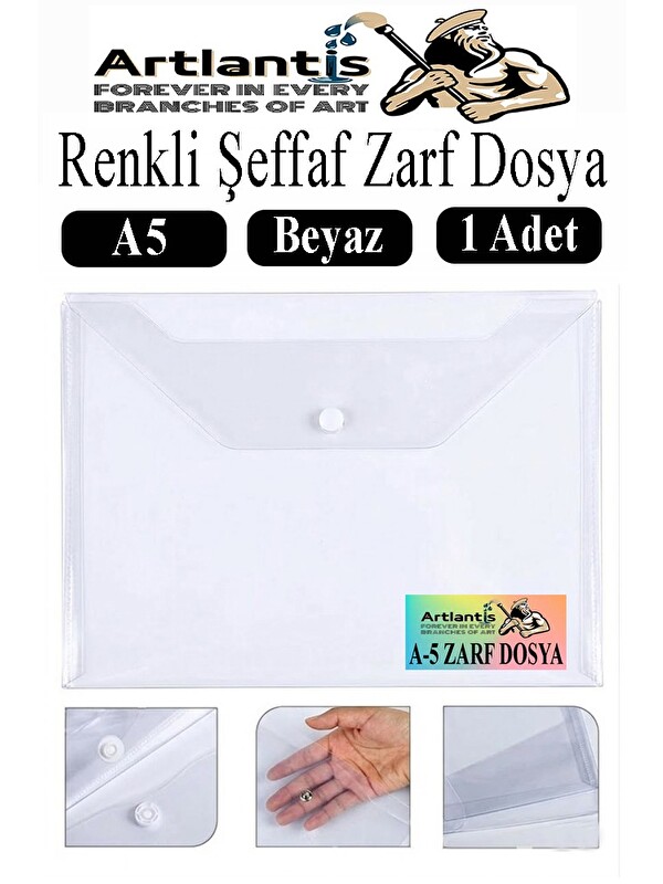 Artlantis A5 Çıtçıtlı Dosya Şeffaf Renkli Zarf Dosya 1 Adet 17x22 cm